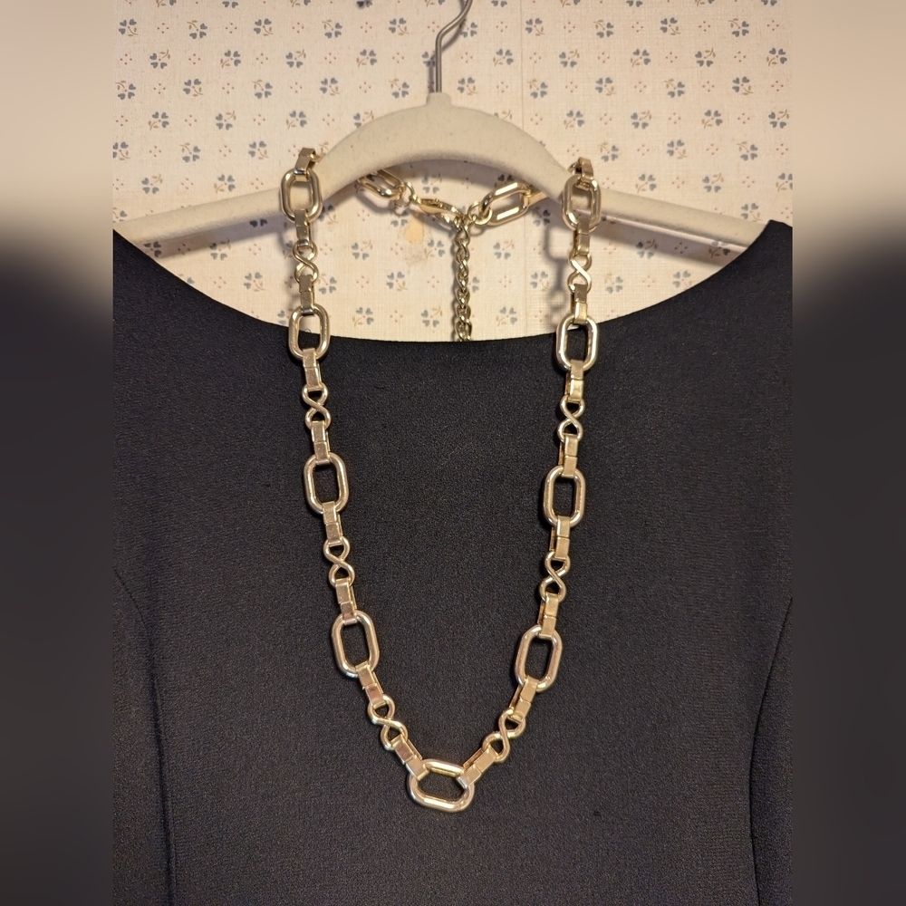 Statement Hardware Necklace Large long chain bar clasps vintage goldtone